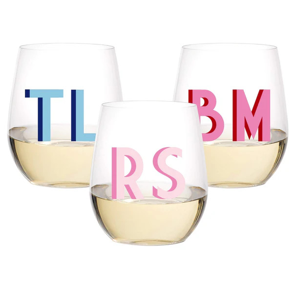 Stemless Wine Glass (Set of 4) - Shadow Monogram | Sprinkled With Pink