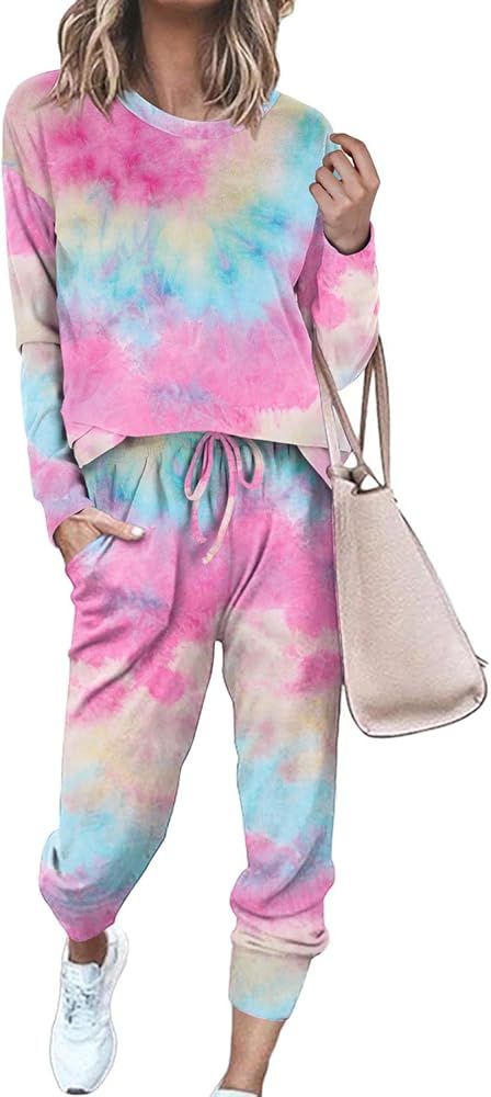 Sweatsuit for Women 2 Piece Tie Dye Long Sleeve Pullover Lounge Sets | Amazon (US)