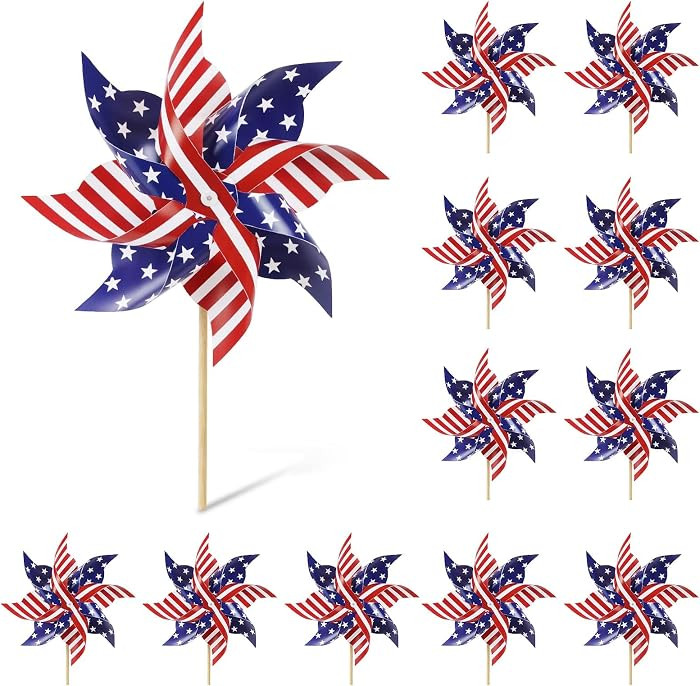 \u2605Package Include: The 4th of July decorations outdoor set include 12 pieces patriotic pinwhe... | Amazon (US)