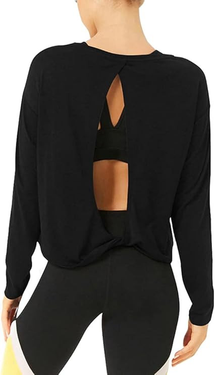 Bestisun Long Sleeve Workout Shirts Yoga Tops Long Sleeve Open Back Workout Tops for Women | Amazon (US)