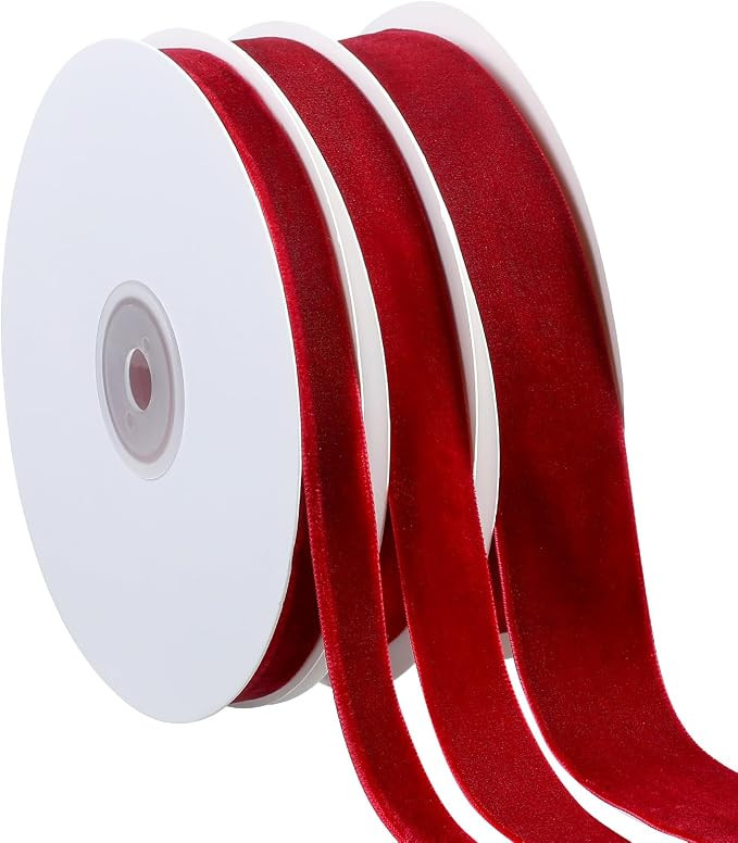 Jutom 3 Rolls Christmas Vintage Velvet Ribbon Vintage Solid Color Velvet Ribbon for Christmas Wed... | Amazon (US)