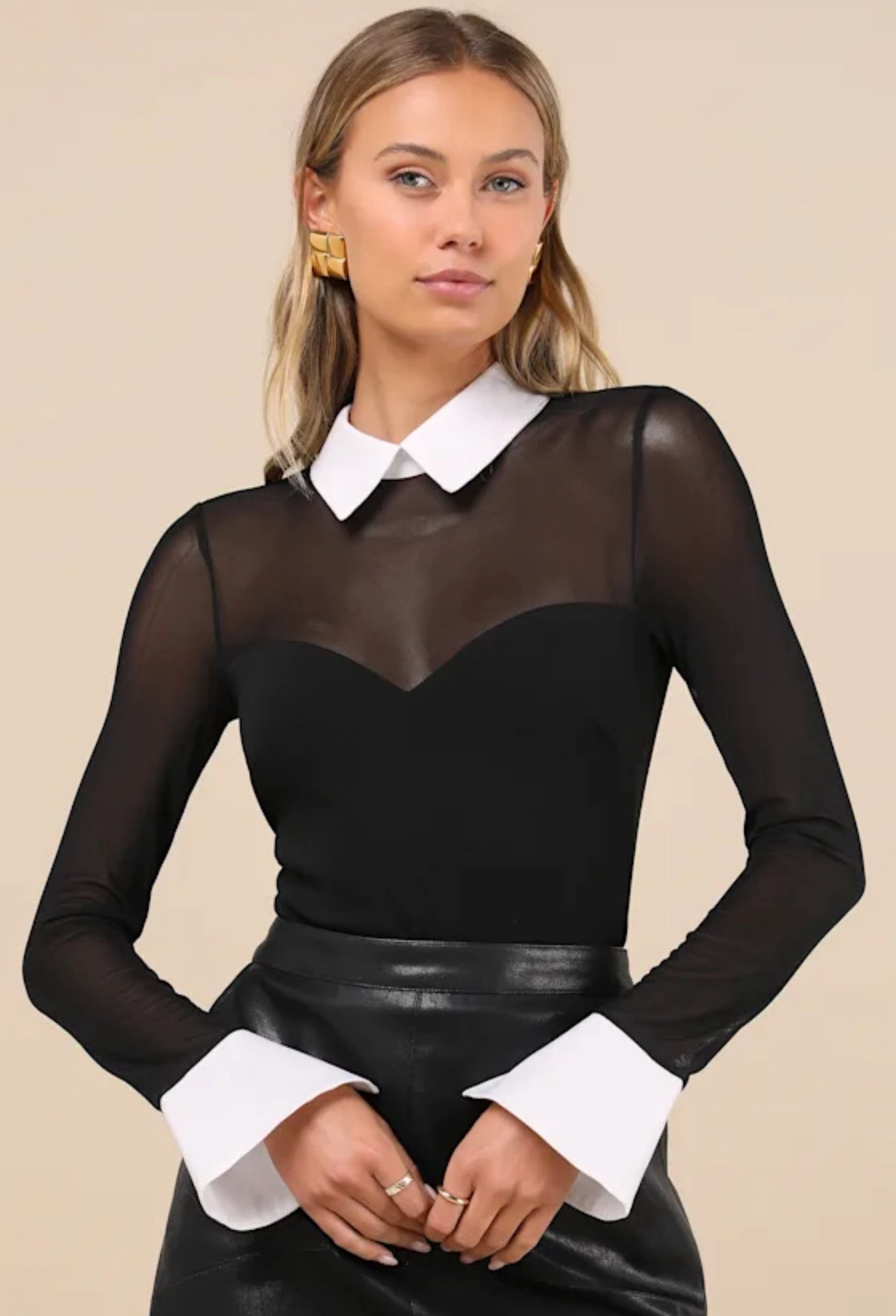 Confident Essence Black and White Mesh Long Sleeve Bodysuit

#LTKFindsUnder50