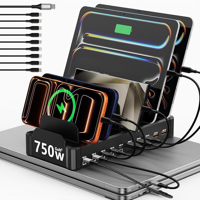 750W Charging Station for Multiple Devices, Zobirez 10-Port Fast Charger, 5 USB-C 120W Each and 5... | Amazon (US)