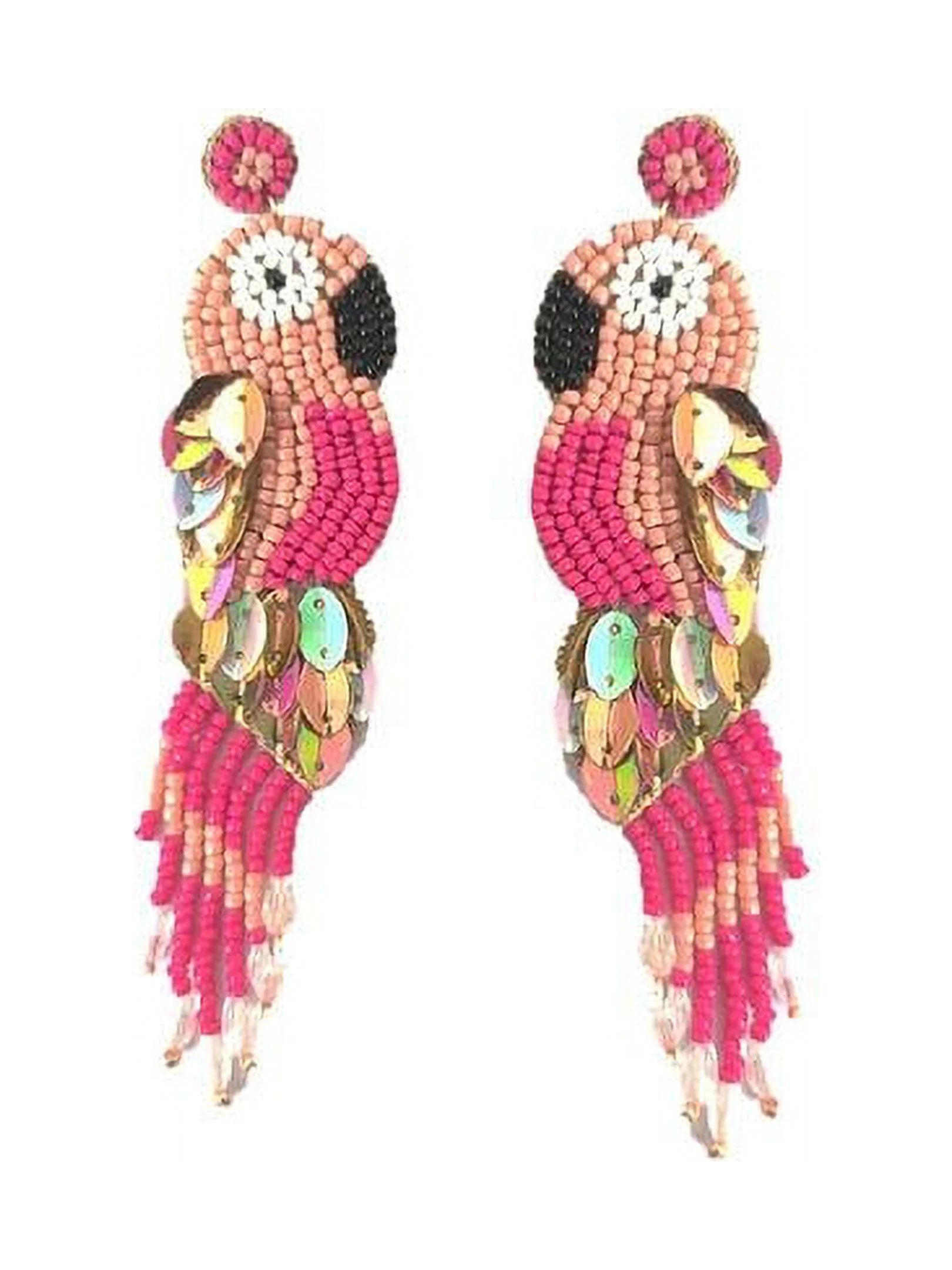 Time and Tru Women's Beaded Parrot Earrings, Pink | Walmart (US)