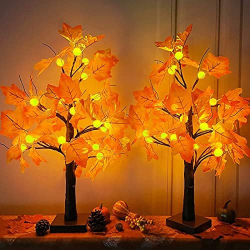 TURNMEON 2 Pack 24 Inch Tabletop Fall Lighted Maple Tree with 48 LEDs Timer Battery Powered Light... | Amazon (US)