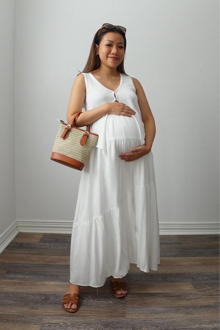 Top size L - fit small so size up 
White maxi skirt size S 
Brown sandals fit TTS
Straw bag

Amazon fashion amazon finds casual outfit white outfit white skirt summer outfit bump style bump friendly pregnancy maternity petite outfit 

#LTKsalealert #LTKbump #LTKunder50