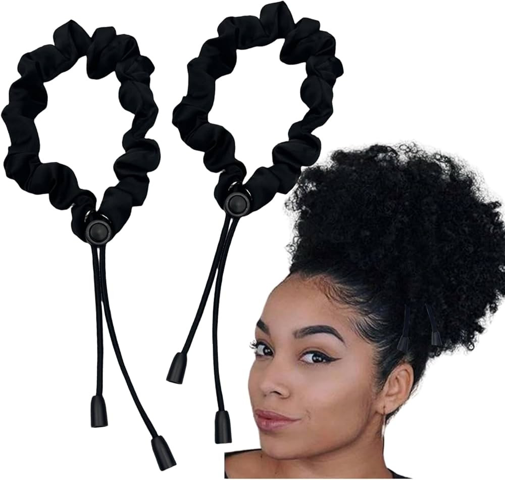 2 Pcs Adjust Satin Hair Scrunchies for Women Girls, Adjustable Hair Ties Soft Than Silk for 4c Gi... | Amazon (US)