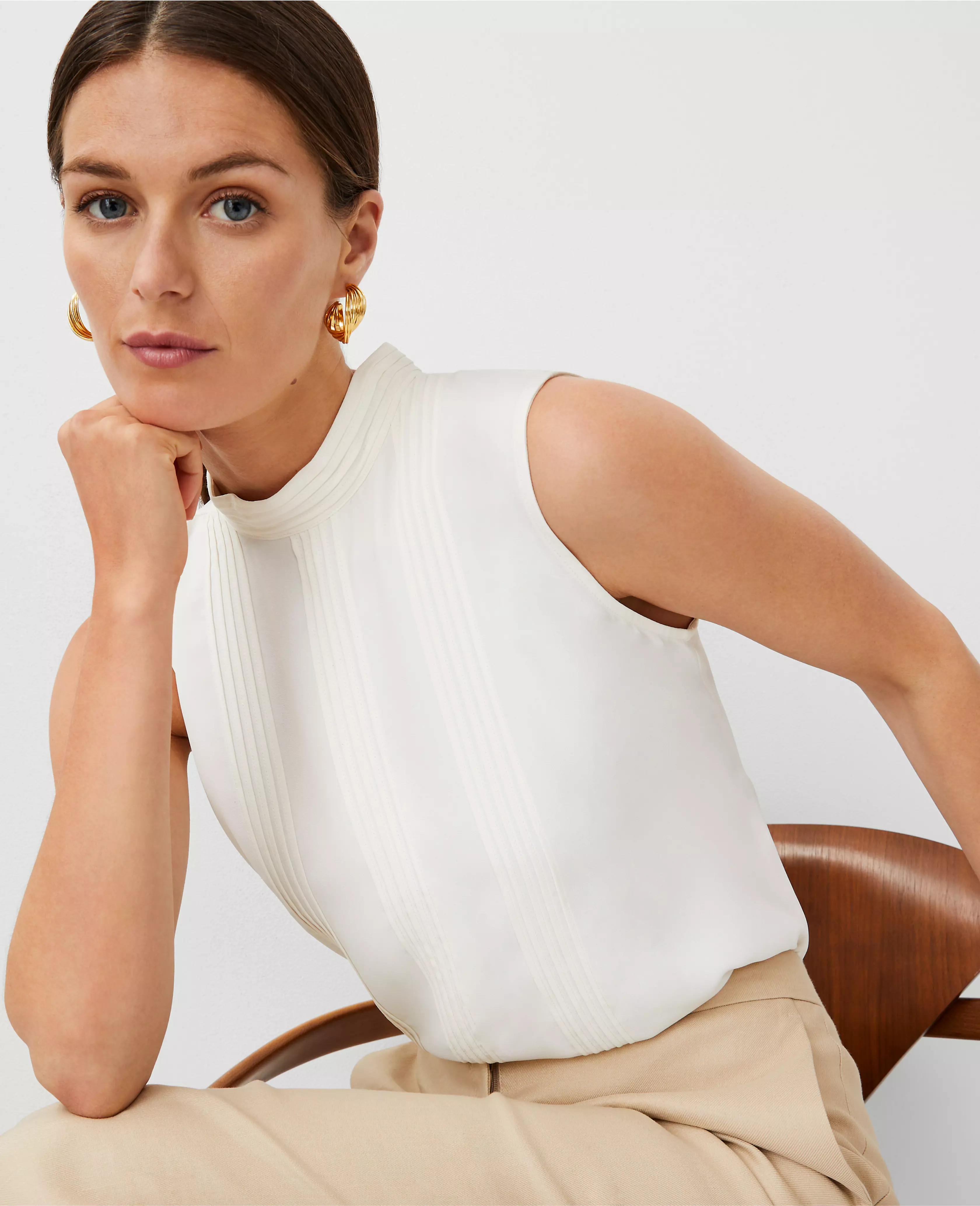 Pintucked Mock Neck Tank Top | Ann Taylor (US)