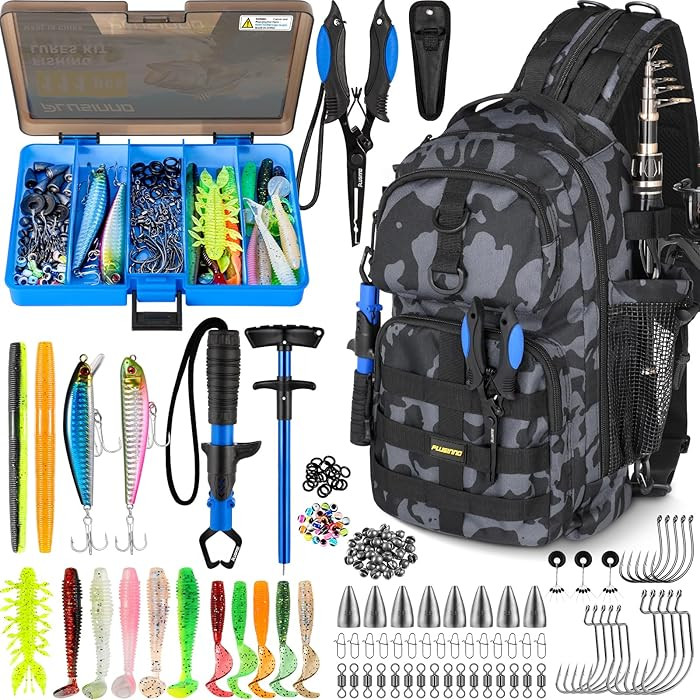 PLUSINNO Fishing Backpack with Tackle Boxes, Waterproof Fishing Sling Tackle Bag For Fishing Gear... | Amazon (US)
