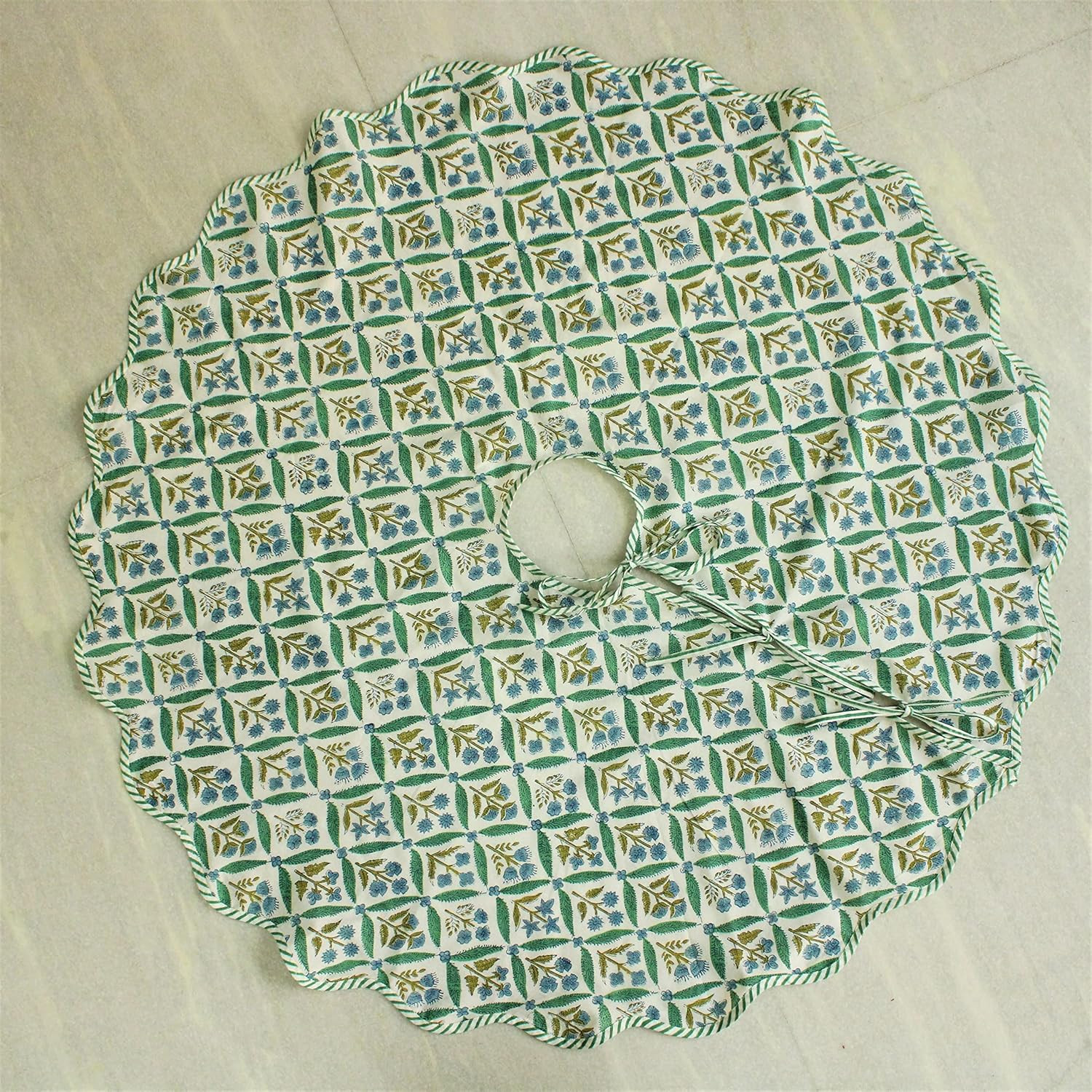 Ridhi Christmas Tree Skirt Floral Block Print Nature Color Christmas Tree Skirt in Cotton, Decora... | Amazon (US)