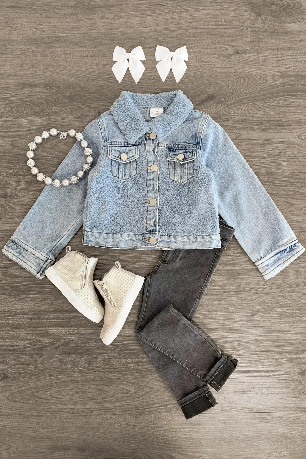 Blue Jean Sherpa Denim Jacket | Sparkle In Pink