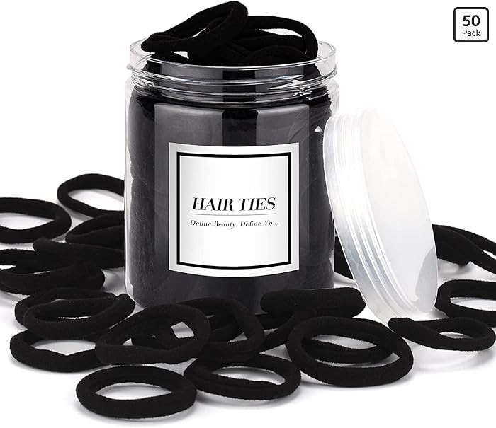 iFwevs 50PCS Black Hair Ties,Cotton Seamless Ponytail Holders,No Damage Elastics Hair Bands for C... | Amazon (US)