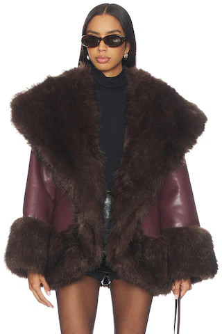 WeWoreWhat x REVOLVE Cocoon Faux Fur Jacket in Burgundy & Dark Brown from Revolve.com | Revolve Clothing (Global)