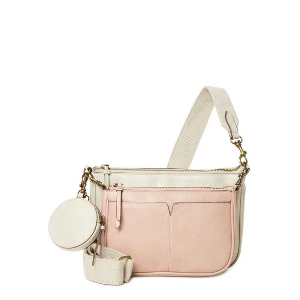 Time and Tru Women's Faux Leather Dana Crossbody Handbag Pink | Walmart (US)