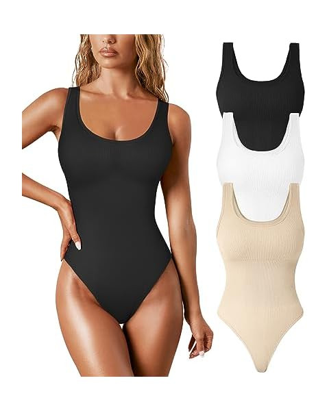 Flevita Women's Casual Sleeveless Slim Fit Crew Neck Sexy Tank Tops Shapwear Bodysuit Shirts | Amazon (US)