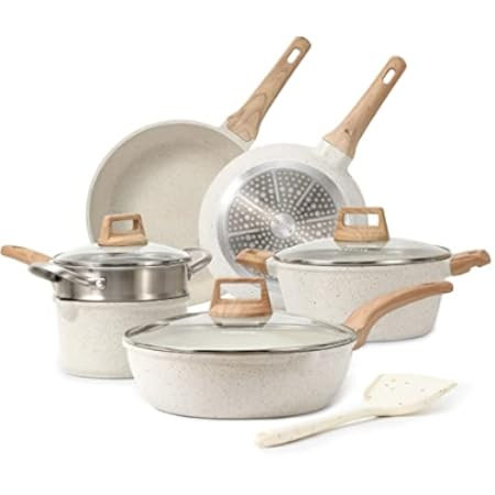 Carote Nonstick Granite Cookware Sets, 11 Pcs White Pots and Pans Set, Non Stick Stone Kitchen Cooki | Amazon (US)