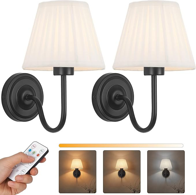 Black Wireless Wall Sconce Set of 2, Battery Operated Wall Sconce Lights with 3 CCT Color & Dimma... | Amazon (US)