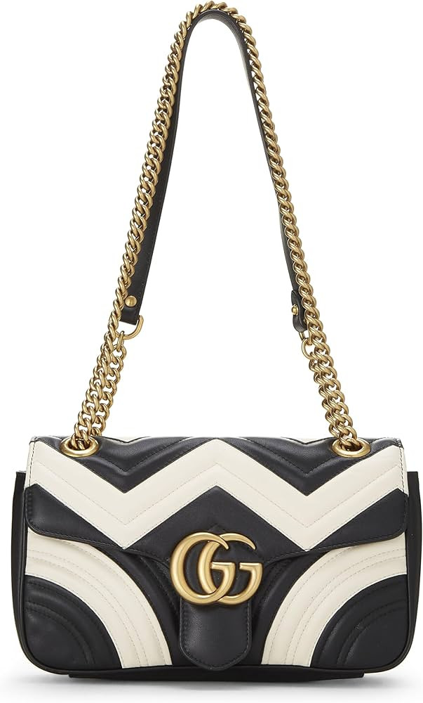 Amazon.com: Gucci, Pre-Loved Black & White Leather GG Marmont Shoulder Bag Small, Multi : Luxury ... | Amazon (US)