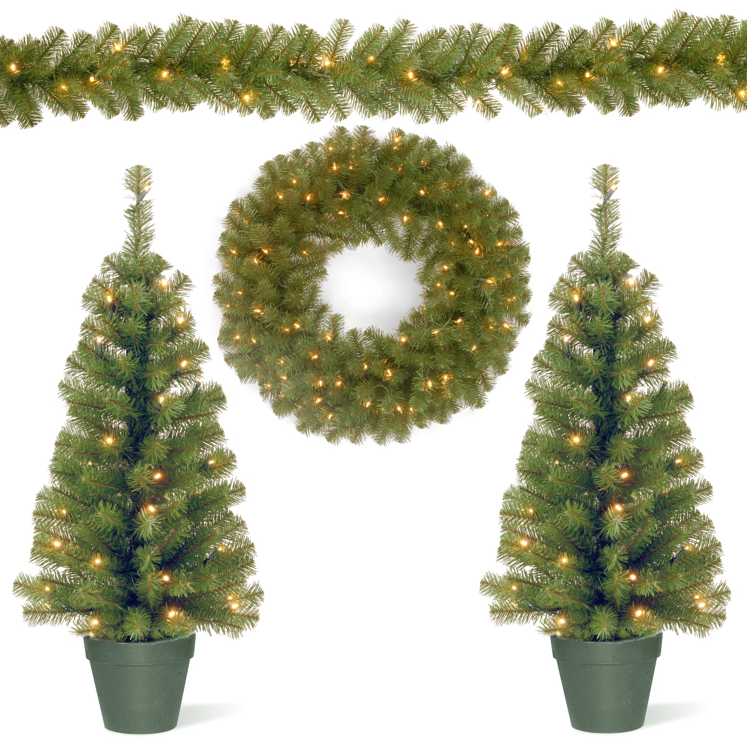 4 Piece Evergreen Assortment with Potted Base, LED Lights | Wayfair North America