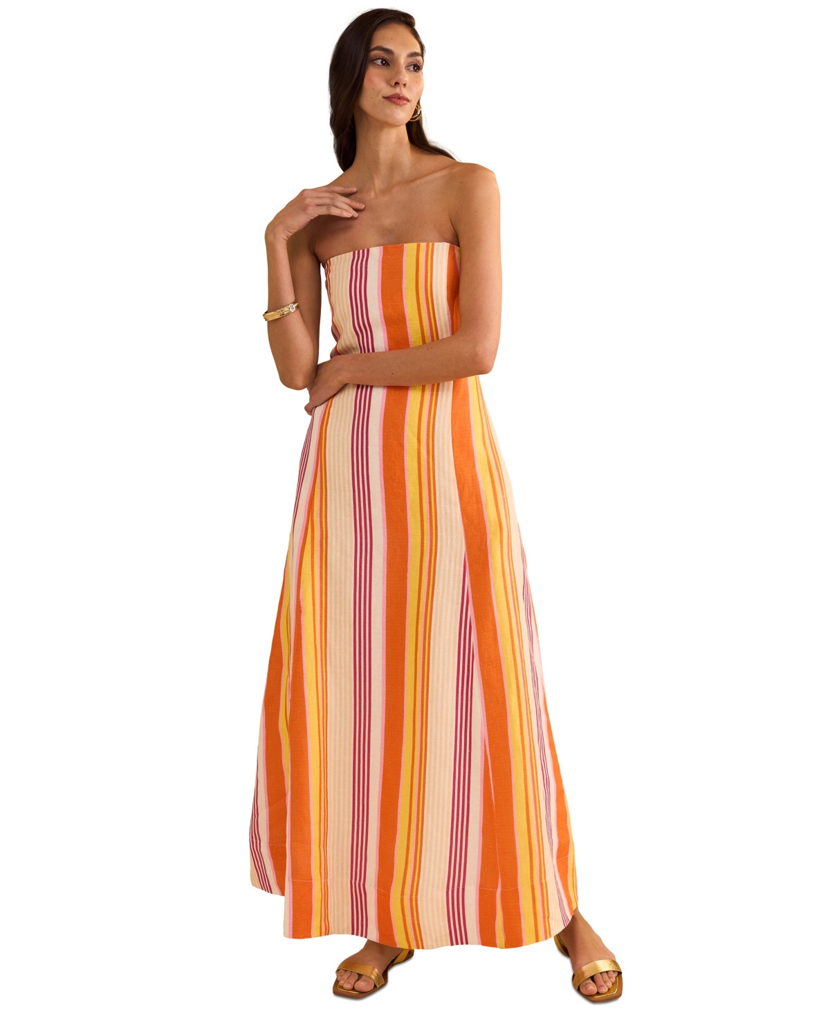 1.state Women's Striped Strapless Maxi Dress - Peach Cream | Macy's