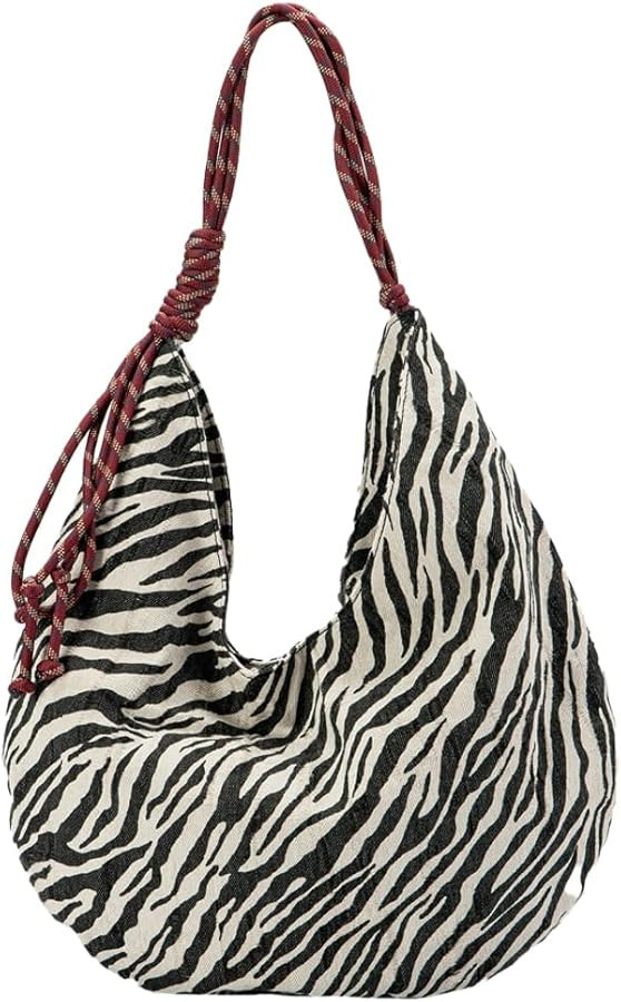 Trendy Zebra-Stripes Shoulder Bag for Women Large Canvas Tote Bag Slouchy Crescent Handbag Undera... | Amazon (US)