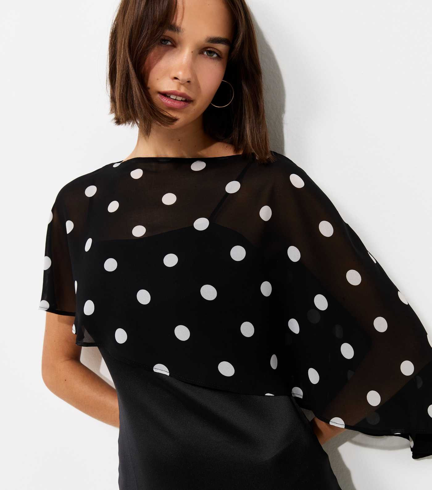 Black Satin Spot Print Cape Midi Dress | New Look | New Look (UK)