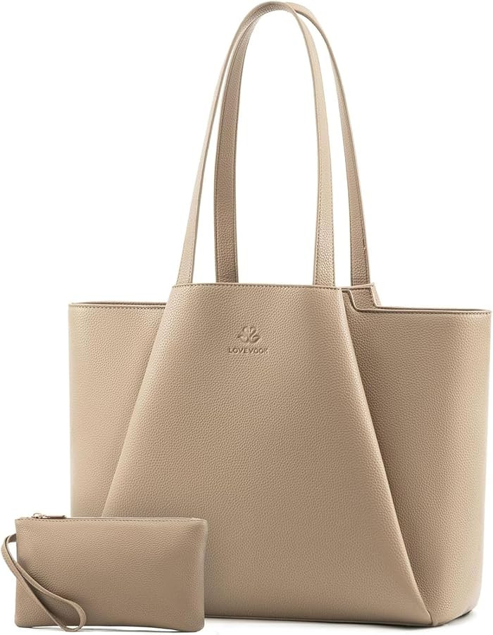 LOVEVOOK Laptop Tote for Women - 15.6 Inch Faux Leather Laptop Bag with Clutch, Large Capacity Of... | Amazon (US)