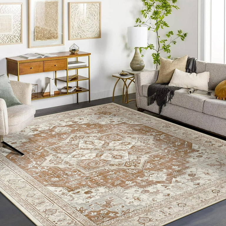 KUETH Area Rug 8x10 Machine Washable Vintage Distressed Print Brick Turmeric Ultra-Thin Chenille ... | Walmart (US)