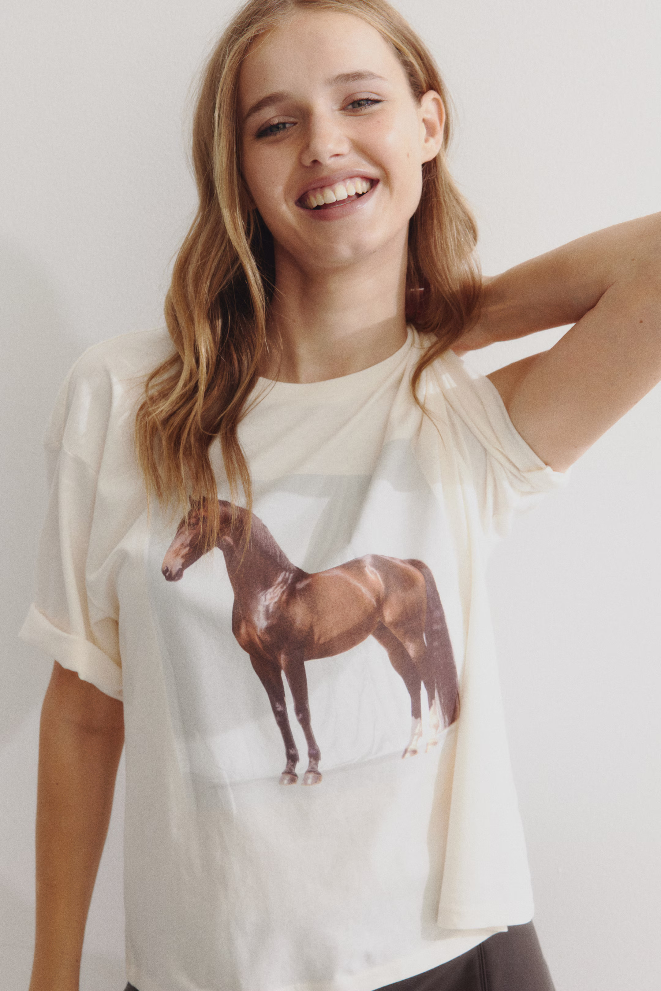 Loose-Fit Printed T-Shirt - Cream/horse - Ladies | H&M US | H&M (US + CA)