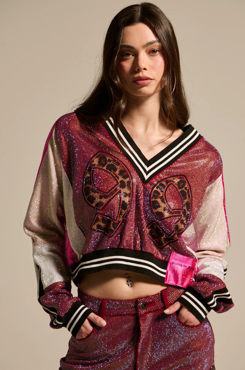 ONLY THE COOLEST RHINESTONE JERSEY SWEATSHIRT | AKIRA