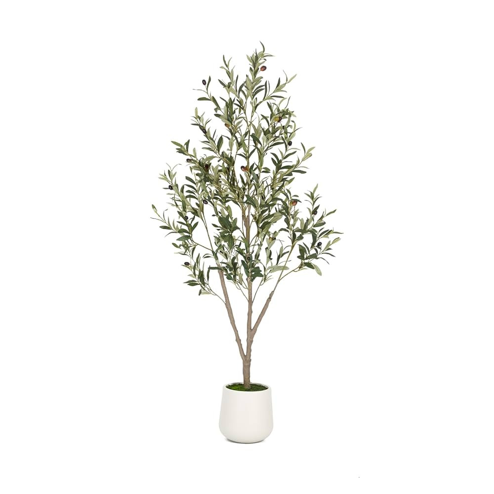 Olive Trees Artificial Indoor, 5FT Tall Faux Olive Tree with White Tall Planter, Artificial Plant... | Amazon (US)