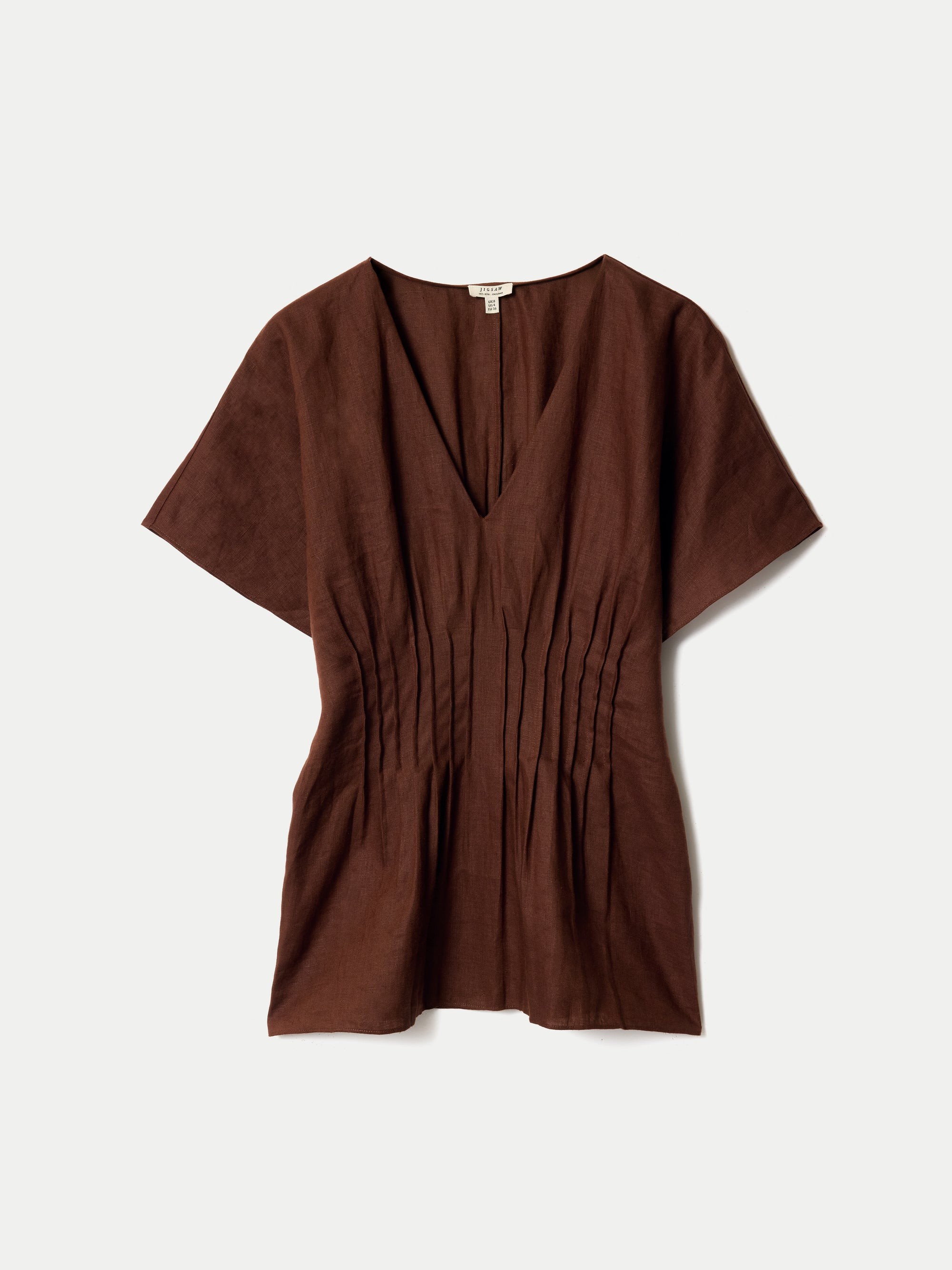 Linen Pintuck Waist Top | Brown | Jigsaw (UK)