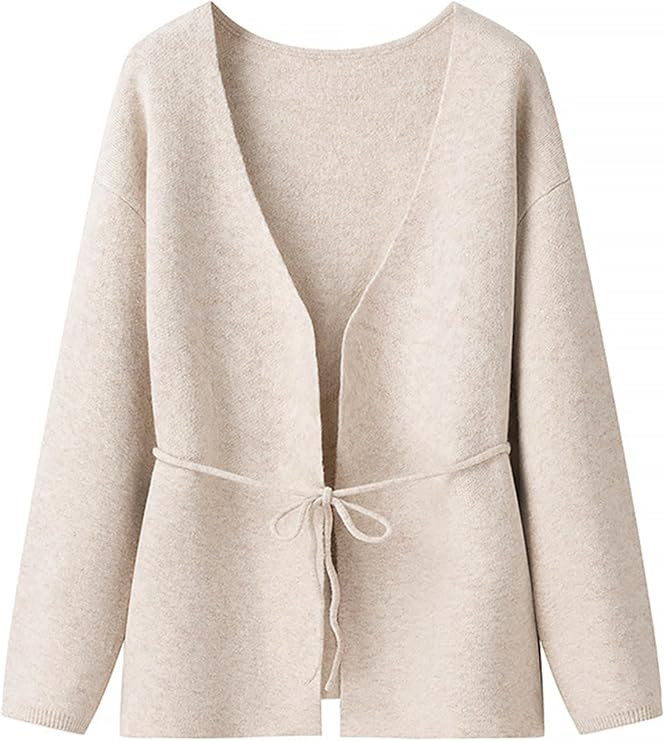 Women's Classic Coat Open Front Bowed Belted Long Jacket Cardigan Coatigan with Tie Belt | Amazon (US)