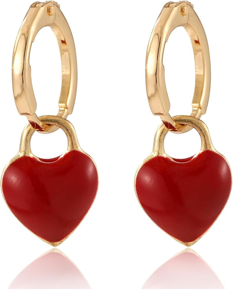 Red Heart Dangle Earrings for Women, Small Cute Love Drop Earrings Minimalist Vintage Heart Charm... | Amazon (US)