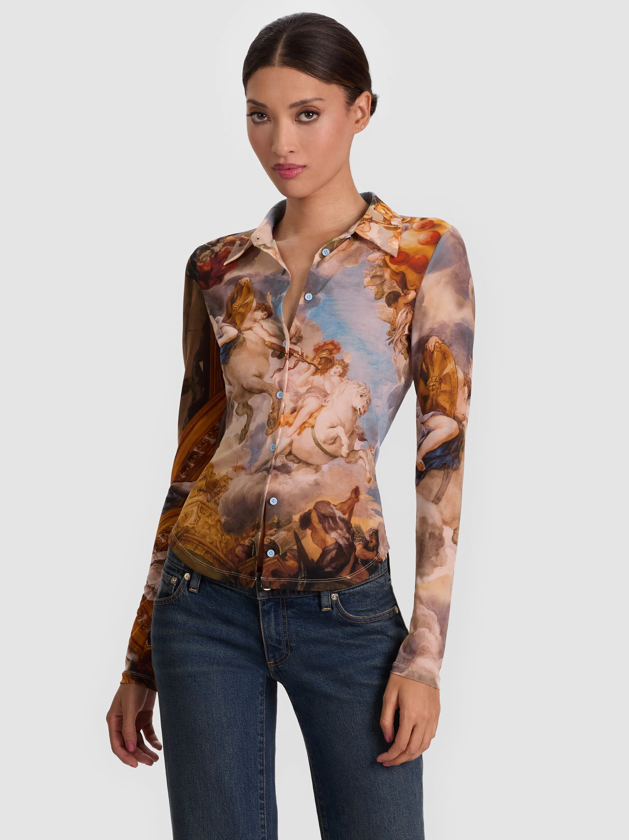 JADE MESH BUTTON DOWN | Alice + Olivia