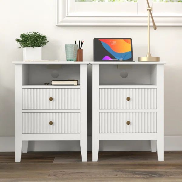 Amberrae 2 Drawer Nightstand with Charging Station (Set of 2) | Wayfair North America