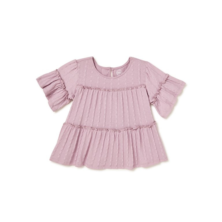 Wonder Nation Girls Puff-Print Swing Tiered Top, Sizes 4-18 & Plus | Walmart (US)