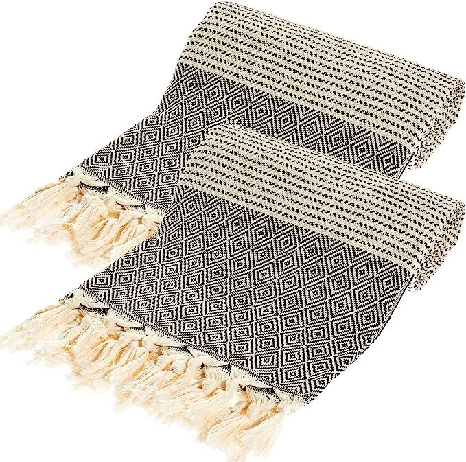 2 Pack Oversized Luxury Turkish Beach Towel (40 x 70) - Prewashed for Soft Feel, 100% Cotton - Qu... | Amazon (US)