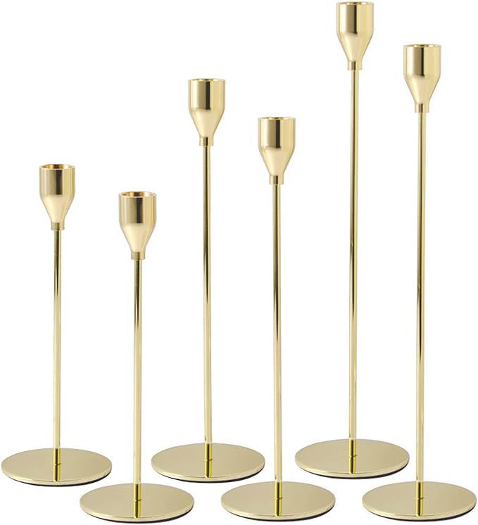6Pcs Lemon Gold Candlestick Holders, Tall Taper Candelabra Stands fits 3/4 inch Thick Pillar Cand... | Amazon (US)