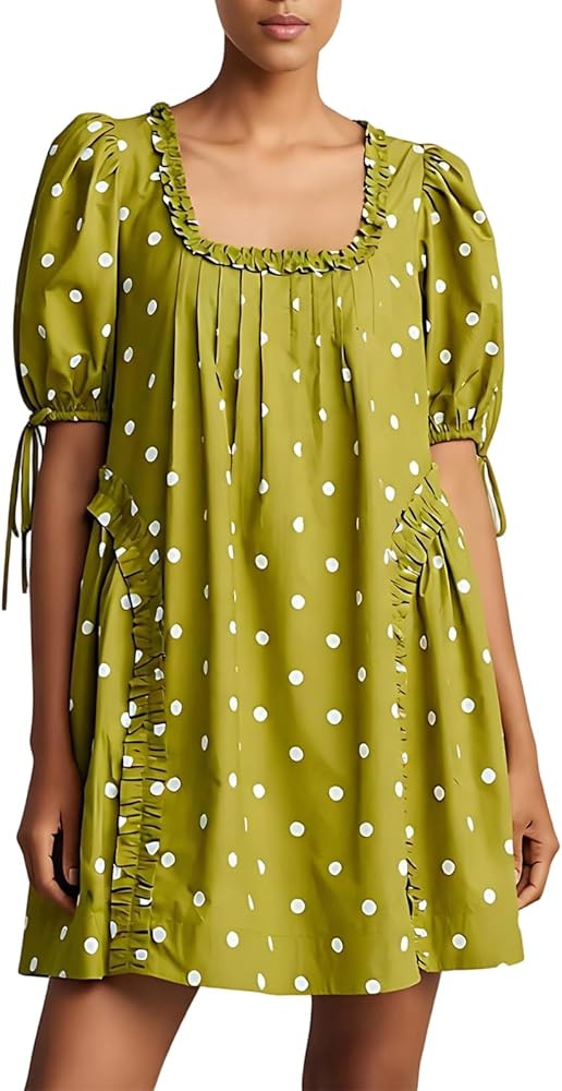 Women Short Puffy Sleeve Princess Tulle Dress Fluffy Mesh Fairy Mini Dress Bubble Sleeve Party Pr... | Amazon (US)