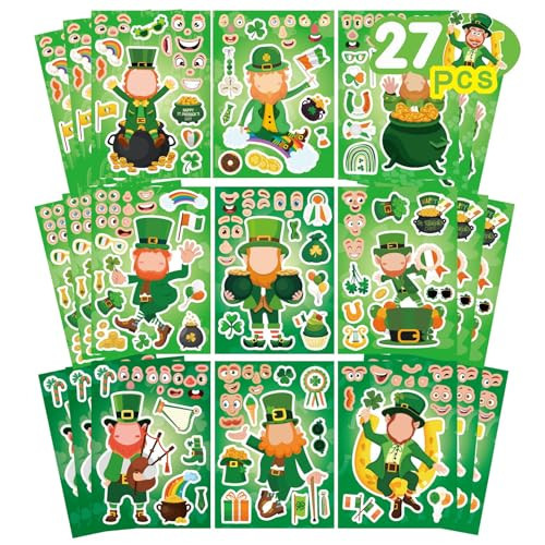 27 Sheets St. Patrick's Day Stickers for Kids Toddlers, Make a Face Stickers, Make Your Own Stickers DIY Saint Patrick Irish Stickers for St. Patrick's Day Craft Party Favor Decorations | Amazon (US)