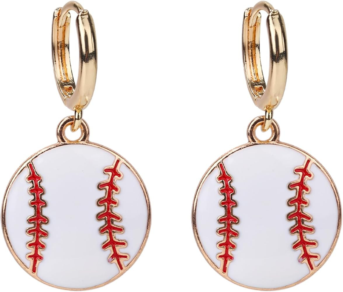 Baseball Dangle Earrings, Stylish Baseball Shape Loop Earrings Sport Ball Earring Dangling Astros... | Amazon (US)
