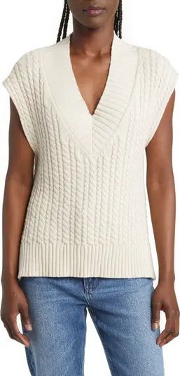 French Connection Mozart Cable Stitch Cap Sleeve V-Neck Sweater | Nordstrom | Nordstrom