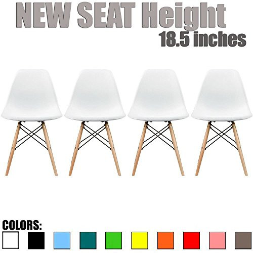 2xhome Eames Style Side Chair Natural Wood Legs Eiffel Dining Room Chair - White, Natural Legs | Amazon (US)