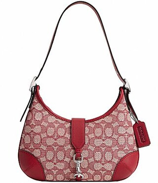 COACH The Coach Originals Hamptons Signature Jacquard Hobo Shoulder Bag - Leather/Ruby/Ivory | Dillard's