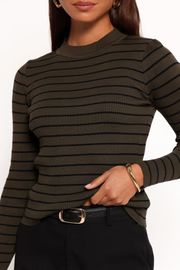 Stacie Ribbed Knit Top - Olive Stripe | Petal & Pup (US)