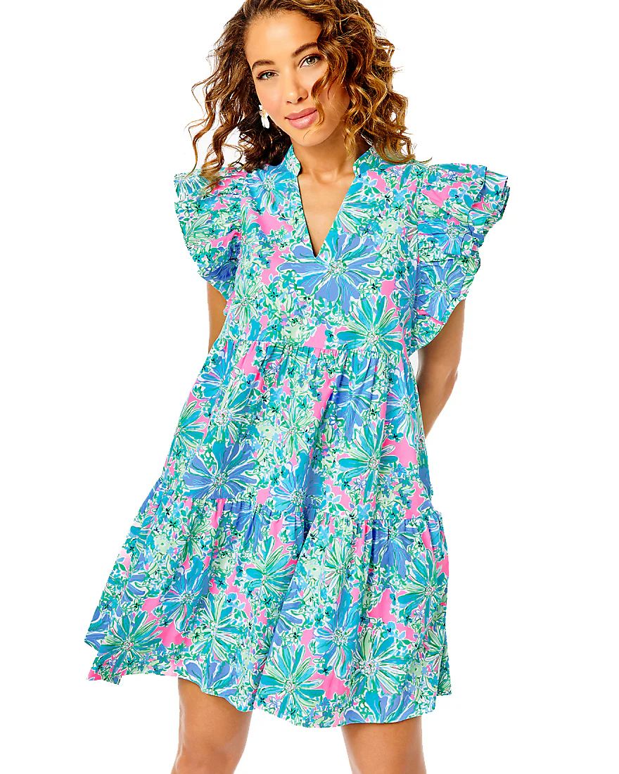 Aldena Ruffle Sleeve Cotton Dress | Splash of Pink - A Lilly Pulitzer Store