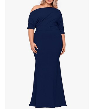 Plus Size Asymmetrical Off-the-Shoulder Scuba Crepe Dress | Dillard's