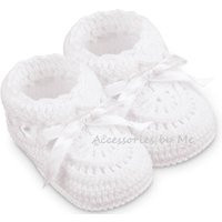 Baptism Booties, White Shoe Girls Crochet Knit Shoes Christening Newborn Boys Bootie | Etsy (US)
