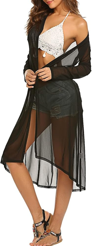 POGTMM Women's Casual Long Open Front Drape Lightweight Duster High Low Hem Maxi Long Sleeve Card... | Amazon (US)